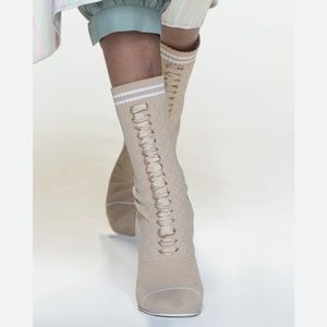 Fendi
Fendi Beige Knit Fabric Rockoko Runway Openwork Ankle Boots Size 39